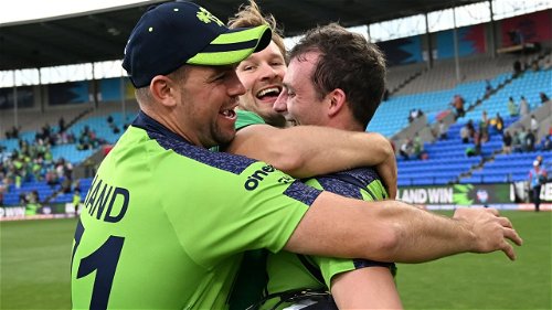 Fionn Hand, Barry McCarthy and Lorcan Tucker can't hide their emotions after Ireland toppled West Indies