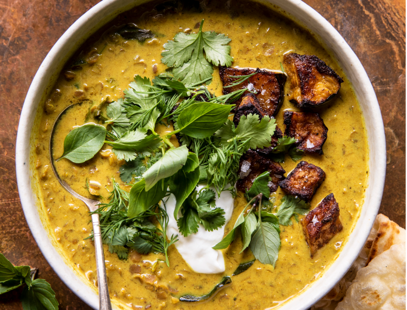 Spiced Lentil Soup with Curried Acorn Squash